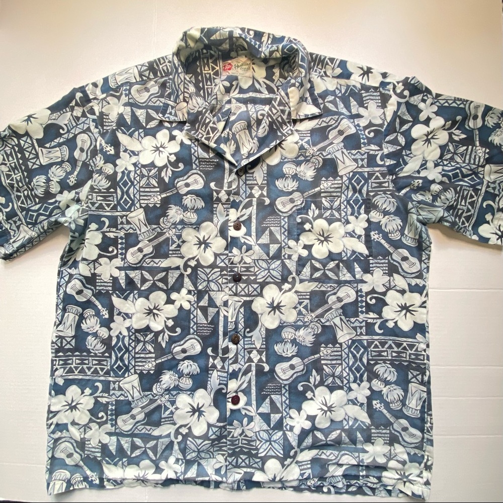 The Hawaiian Original Hilo Hattie Men's Shirt Guitar Ukelele Flowers Size XL USA